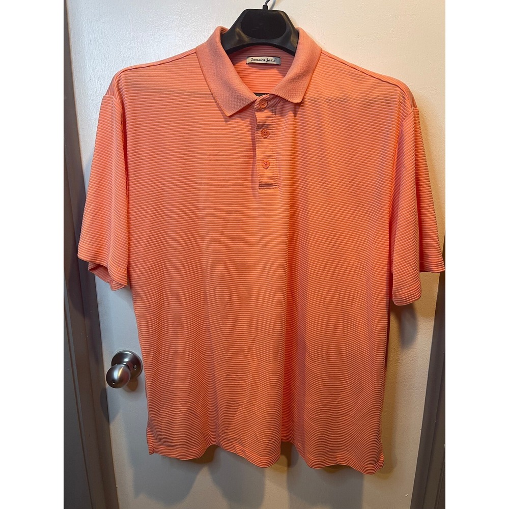 Jamaica Jaxx Mens XXL Polo Shirt Orange Striped Modal Blend Short Sleeve